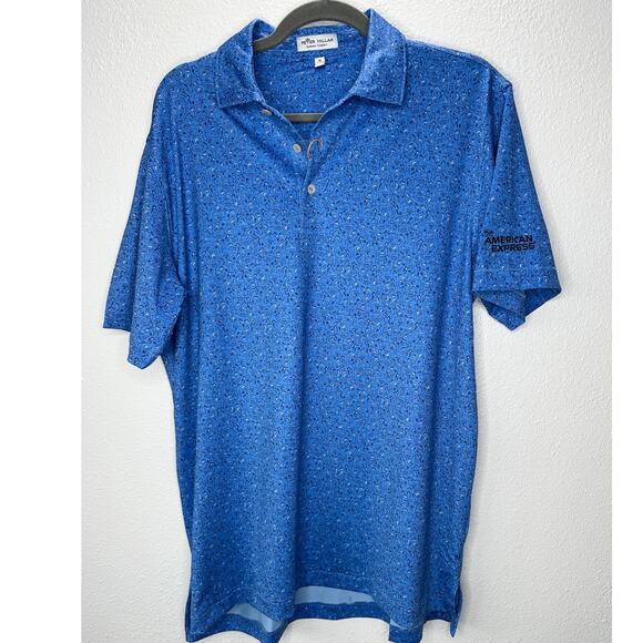 NWT Peter Millar Blue Football Print Short Sleeve Polo Shirt M - Picture 1 of 15